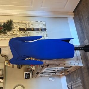 Blue assymetrican neckline knee length dress